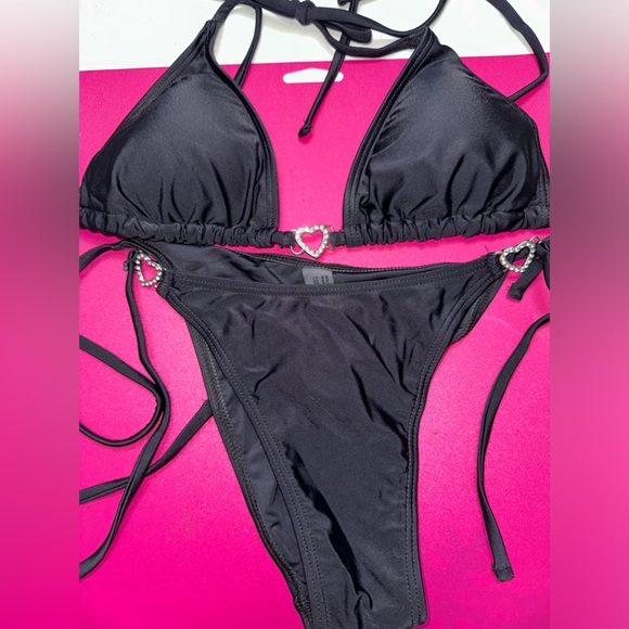 Never Worn Two Piece Heart Black Bikini - Picture 3 of 3